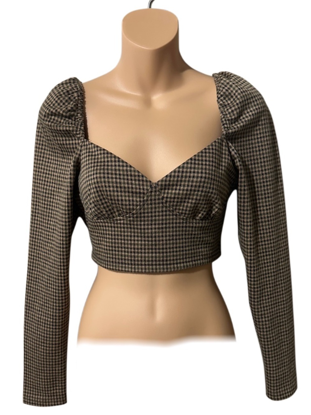 Princess Polly US 4 Houndstooth Sweetheart Puff Sleeve Crop Top